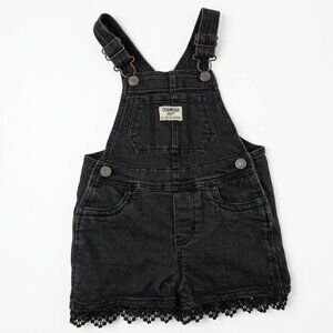 OshKosh Black Denim Shortalls 2T - Black Lace Trim Detail